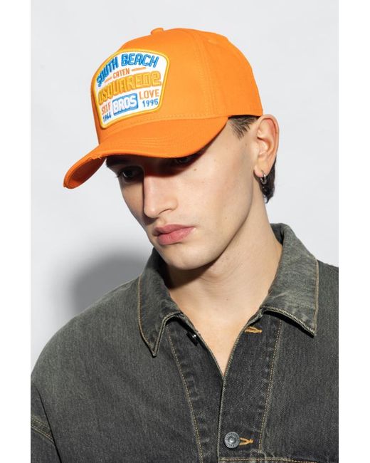 DSquared² Orange Logo-Patch Distressed Baseball Cap for men