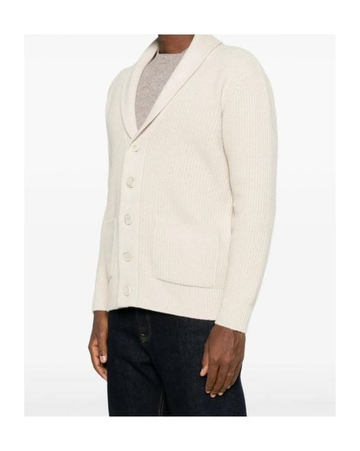 Fedeli Natural Ribbed-Knit Shawl-Collar Cardigan for men