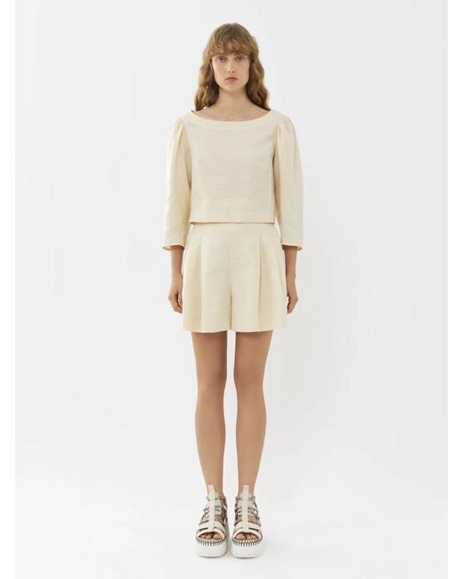 Chloé White Chloé Puff-Sleeved Cropped Top