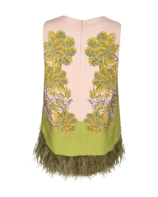 LaDoubleJ Green Feather-Trimmed Top