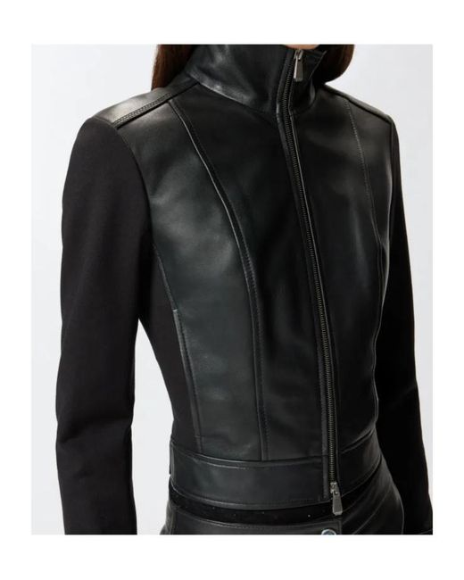 Pinko Black Dual-Fabric Biker Jacket