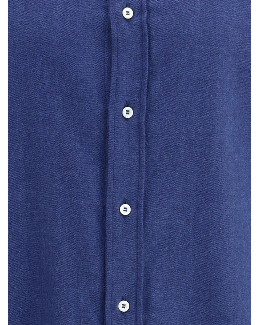 Brunello Cucinelli Blue Long-Sleeved Buttoned Shirt for men