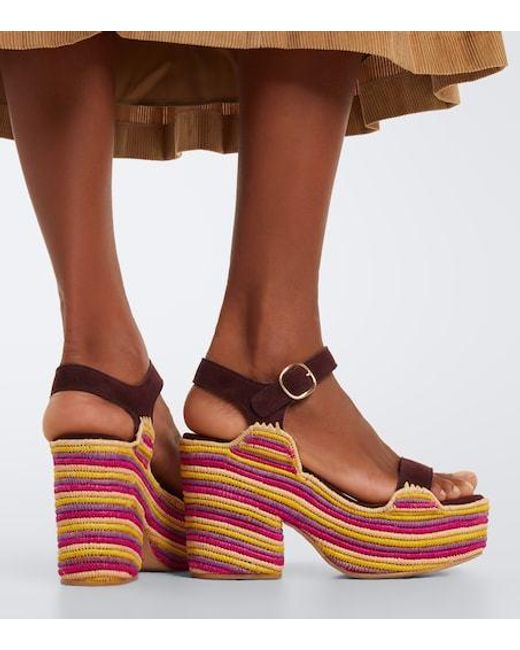 Gabriela Hearst Pink Sardis Suede And Raffia Platform Sandals