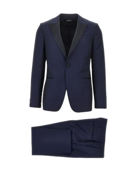 Zegna Blue Peak-Lapel Single-Breasted Suit for men
