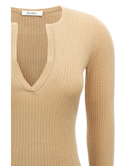 Max Mara Natural V-Neck Long-Sleeved Sweater