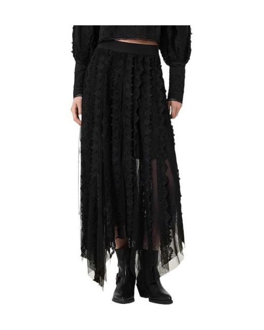 AllSaints Black Vashtie Lace Midi Skirt