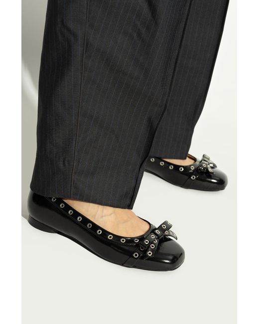 Ganni Black Eyelet Bow Ballerinas