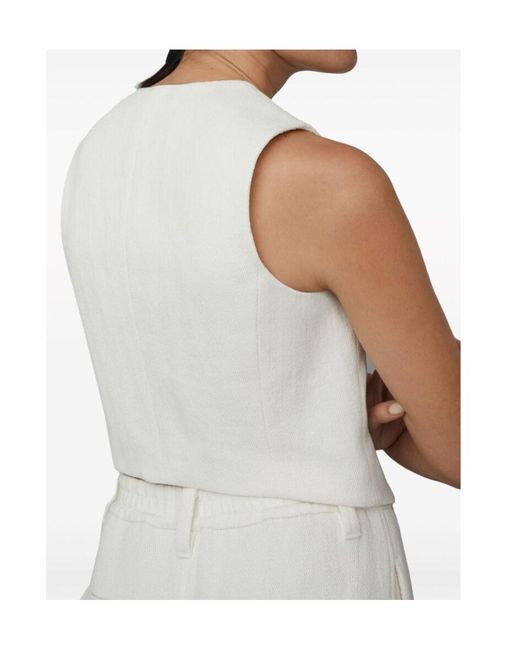Brunello Cucinelli White Herringbone-Pattern V-Neck Button-Down Gilet