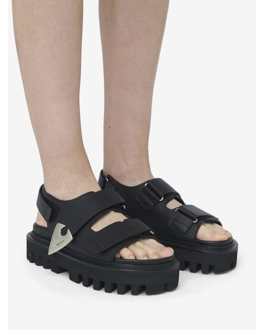 McQueen Black Chunky-Sole Touch Strap Sandals