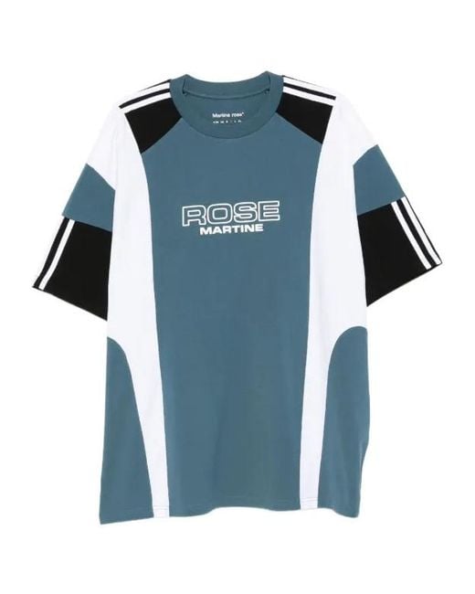 Martine Rose Blue Patchwork Striped T-Shirt for men