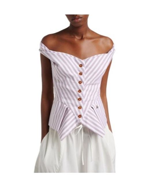 Vivienne Westwood Purple Lilac And Striped Strapless Corset-Style Top