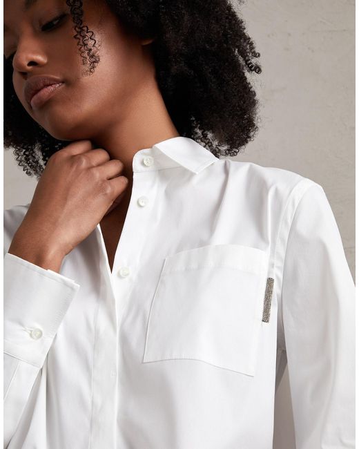 Brunello Cucinelli White Beaded Tab Detail Shirt