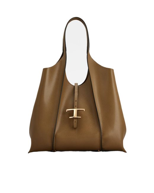 Tod's Brown T Timeless Medium Shopping Bag