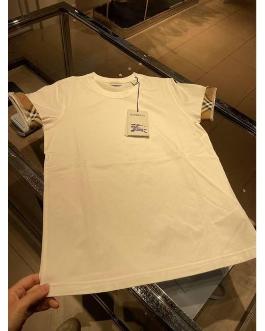 Burberry White Check Trim Cotton T-Shirt