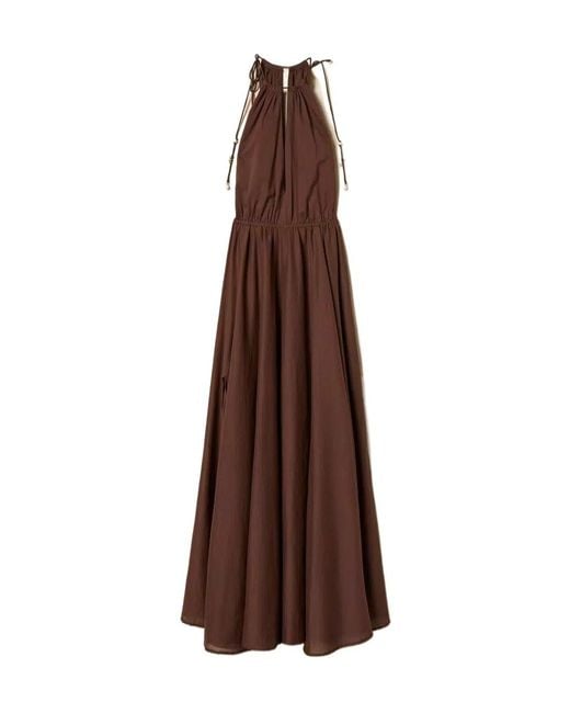 Twinset Brown Halter Slit Maxi Dress