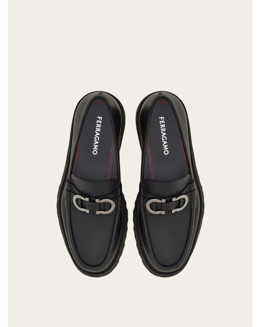 Ferragamo Black Gancini Decorative Moccasin Shoes for men
