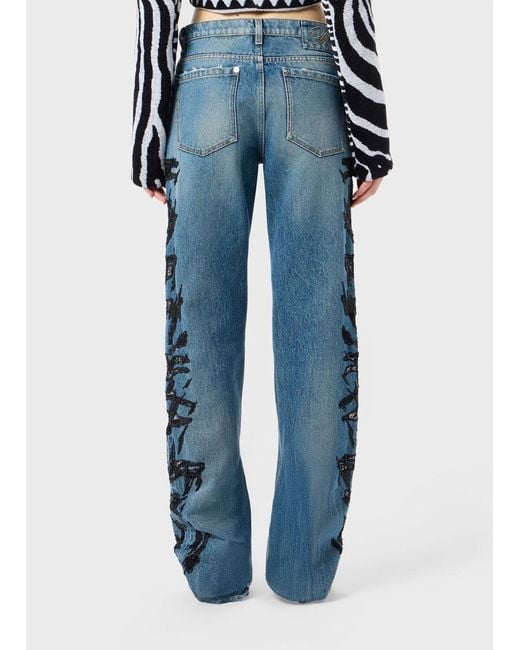 Blumarine Blue Zebra-Embroidered Regular-Fit Jeans