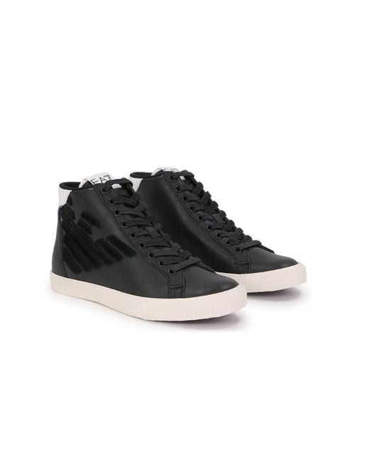EA7 Black High-Top Lace-Up Casual Sneakers for men