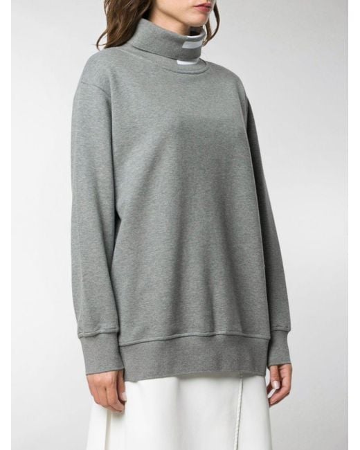 Thom Browne Gray Four-Stripe High-Neck Sweater