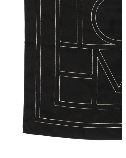 Totême Black Embroidered Silk Scarf
