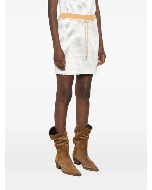Casablanca White Openknit Drawstring Mini Skirt