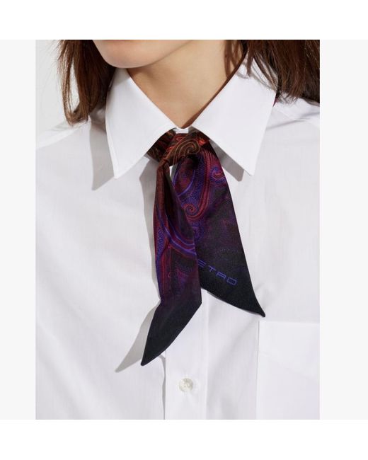 Etro Blue Silk Twill Paisleyina With Degradé Motif