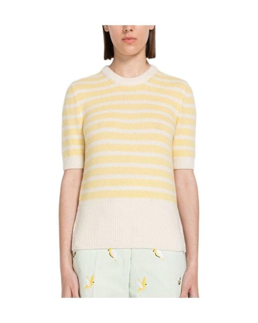 Thom Browne Yellow Horizontal-Stripe Knitted T-Shirt