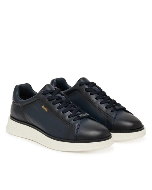 Boss Blue Lace-Up Low-Top Sneakers for men