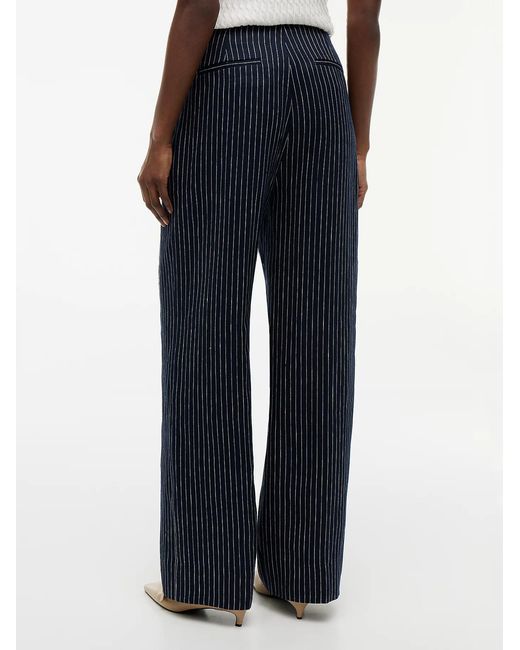 Tommy Hilfiger Blue Pinstripe-Tone Button Wide Leg Trousers With Linen