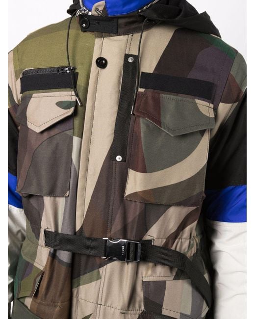 Sacai Gray Camouflage-Print Hooded Coat for men