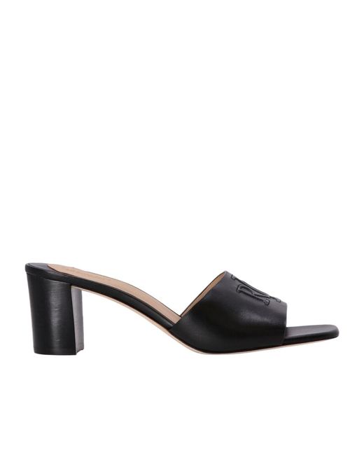 Ralph Lauren Black Logo-Embossed Block-Heel Sandals
