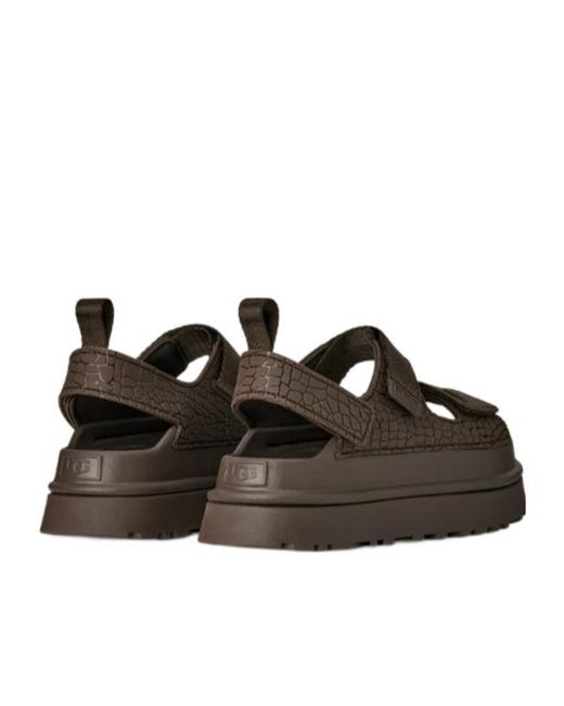 Ugg Brown Goldenglow Embossed Platform Sandals