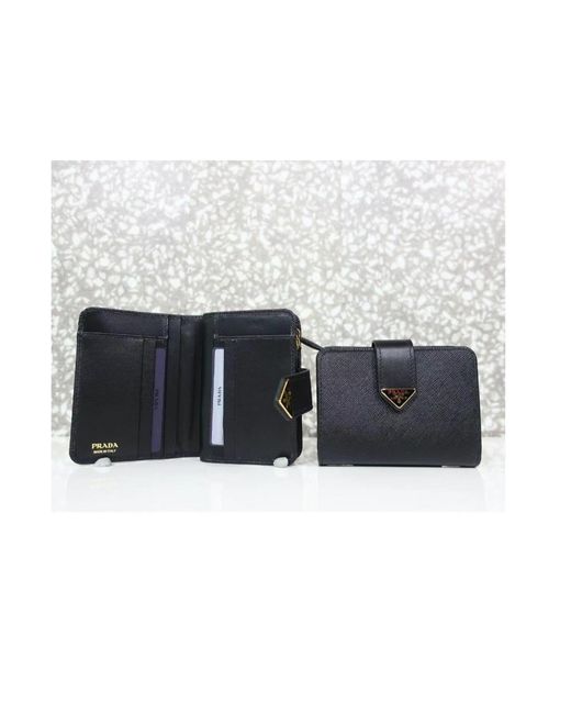 Prada Black Small Saffiano And Smooth Leather Wallet