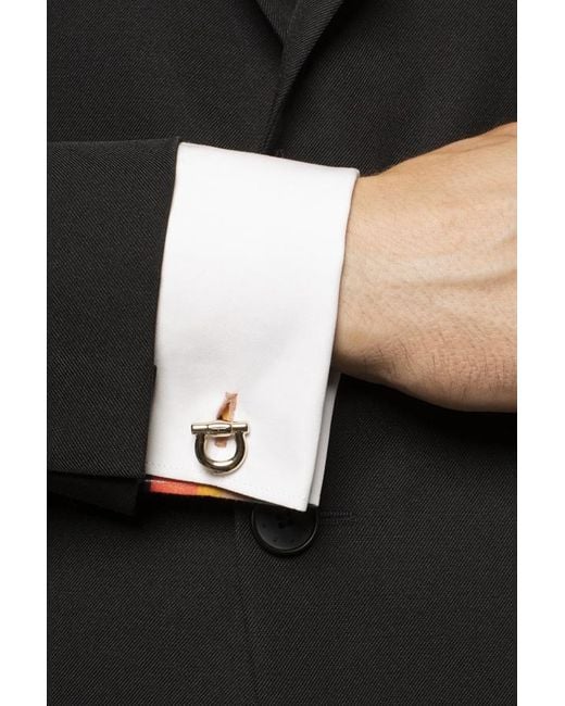 Ferragamo White Ferragamo Logo Engraved Cuff Links for men