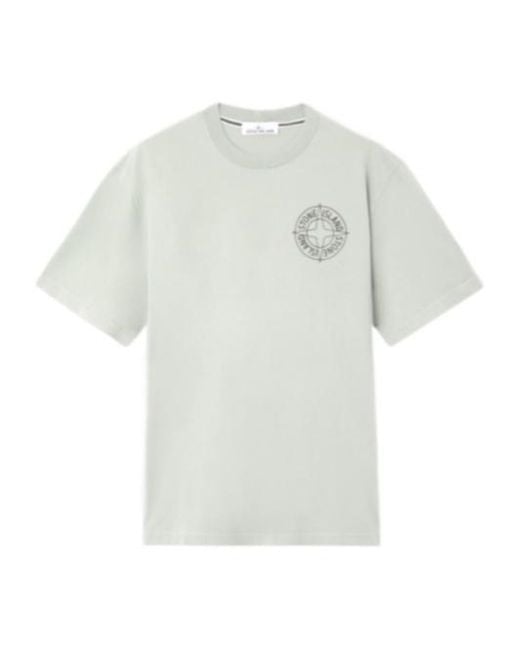 Stone Island White Logo Printed Crewneck T-Shirt for men