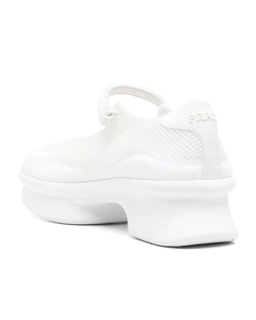 Prada White Round-Toe Mesh Ballerinas