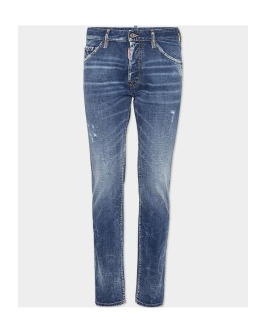 DSquared² Blue Straight-Leg Distressed Skinny Jeans for men