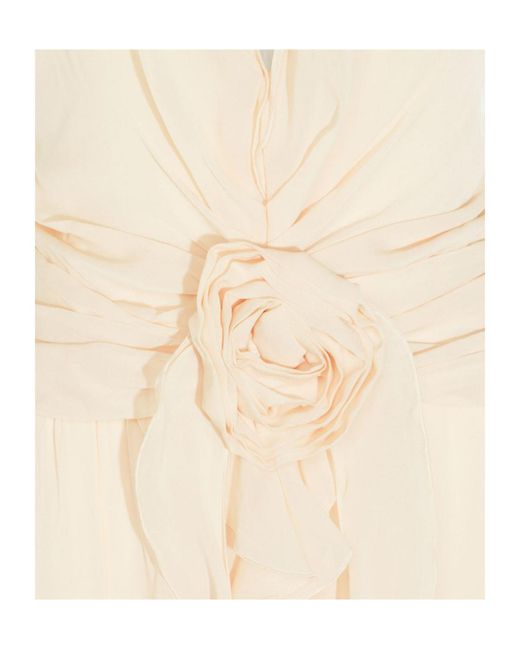 Blumarine Natural Ruched Floral Maxi Dress