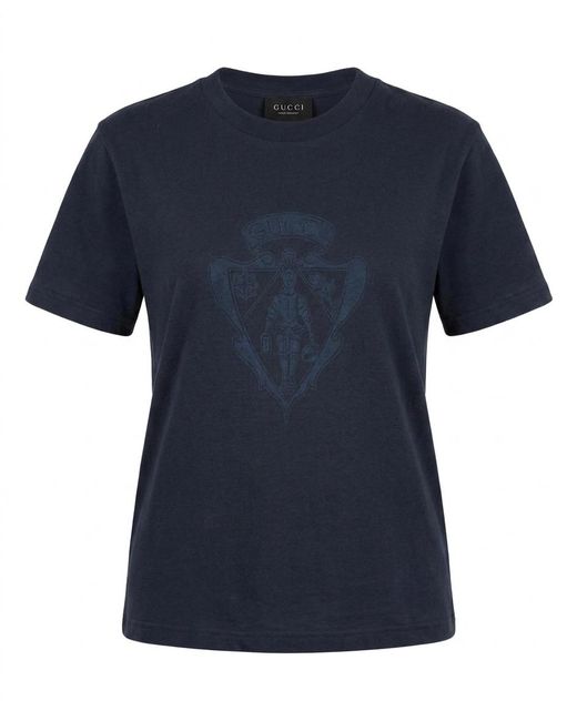 Gucci Blue Cotton Jersey T-Shirt With Print