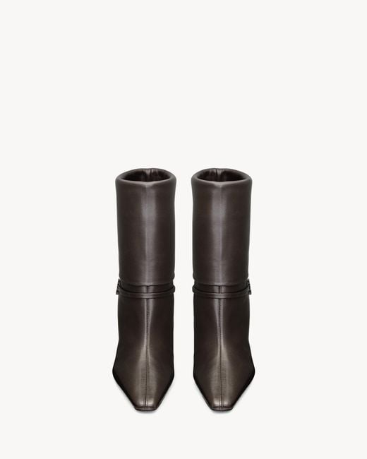 Saint Laurent Brown Logo Plaque Pointed Toe Boots
