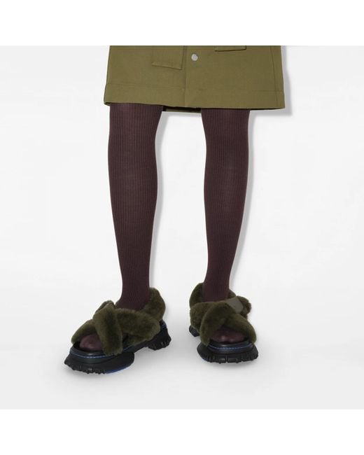 Burberry Green Shearling Pebble Sandals