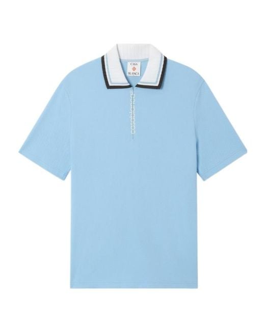 Casablanca Blue Zip-Piqué Polo Shirt for men