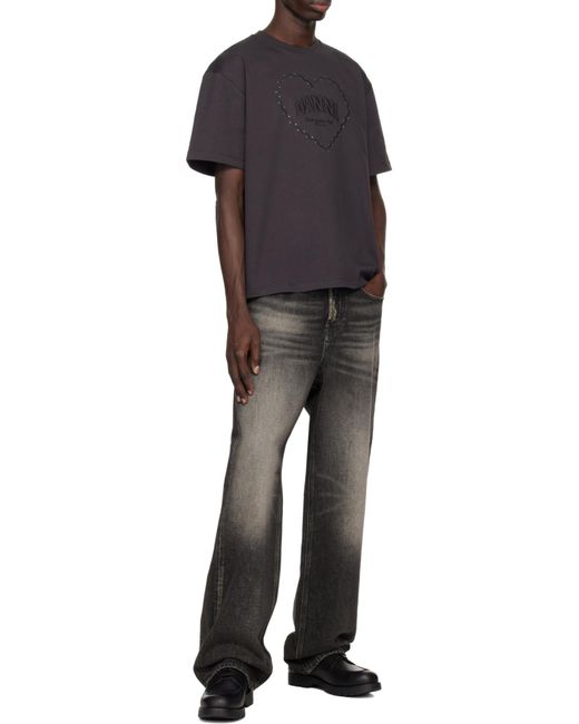 Ganni Black Drop Shoulder Heart T-Shirt