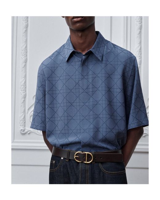 Dior Blue Cannage Short-Sleeved Shirt for men