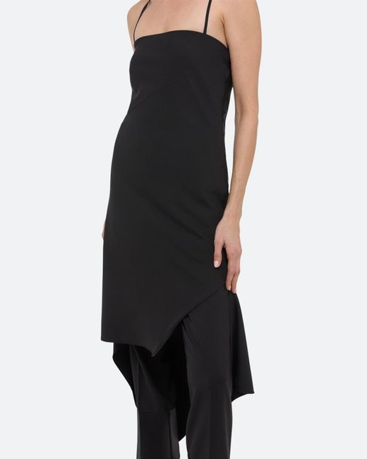 Helmut Lang Black Square Neck Asymmetric Hem Midi Dress