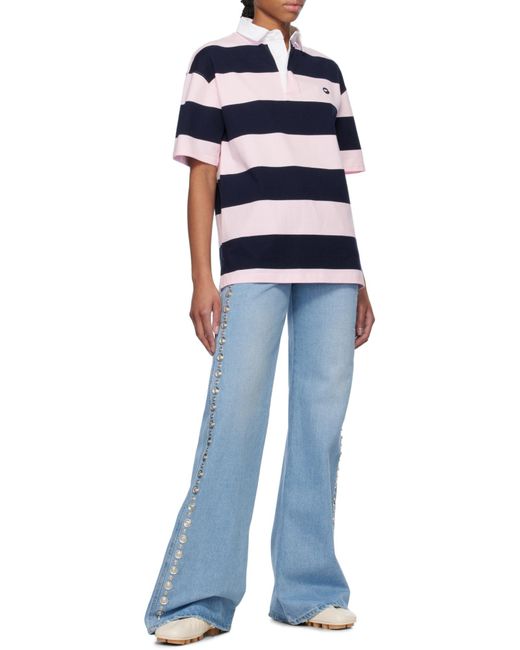 Coperni Blue Logo Embroidered Striped Polo Shirt