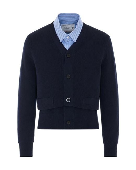 Sacai Blue Layered Button-Up Cardigan
