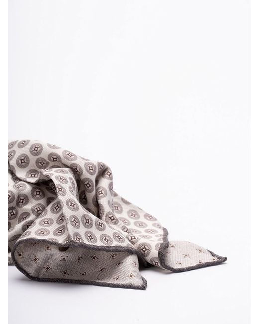 Brunello Cucinelli White Geometric-Print Silk Handkerchief for men