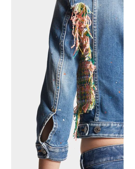 DSquared² Blue Paint-Splatter Panelled Denim Jacket