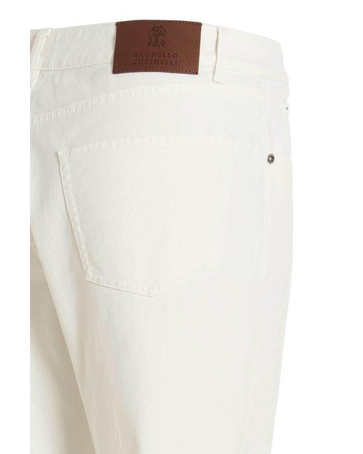 Brunello Cucinelli White Logo-Patch Straight Leg Jeans for men